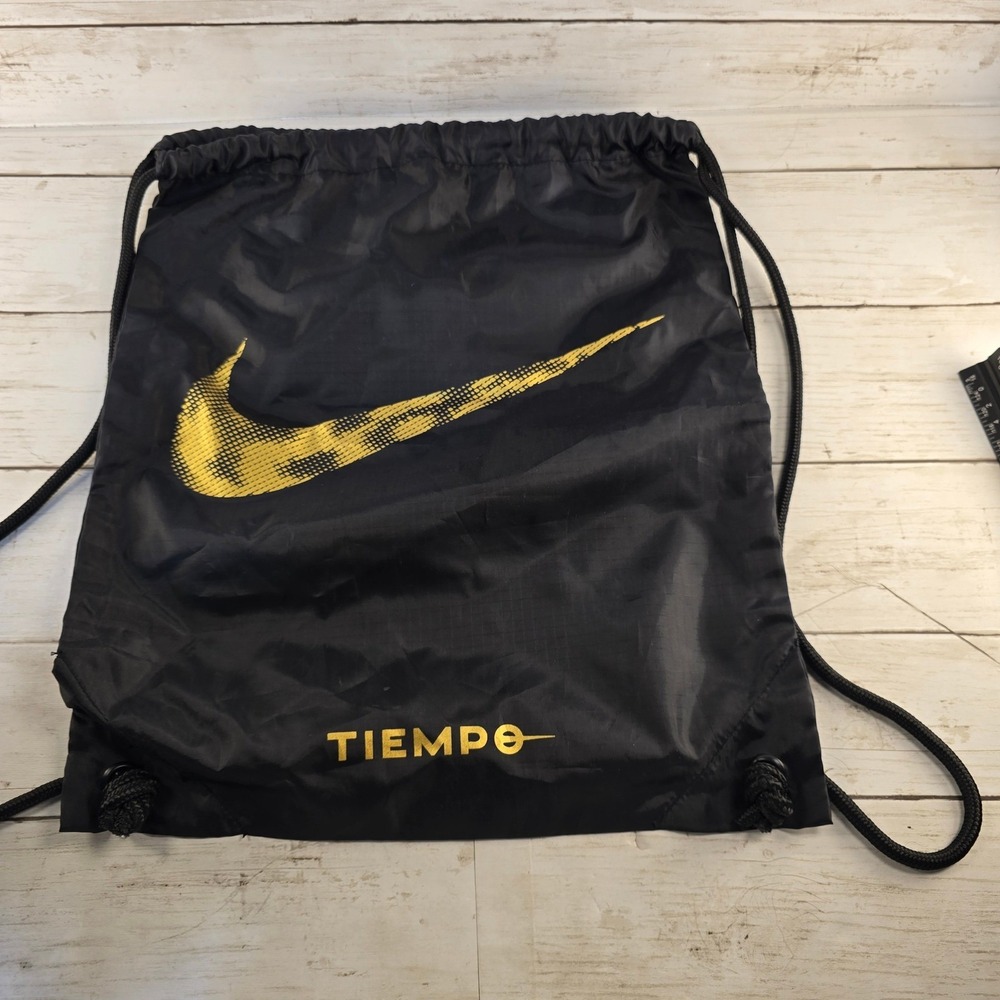 Nike Tiempo Drawstring Bag Black Gold Swoosh Cinch Sack Soccer Gym Backpack